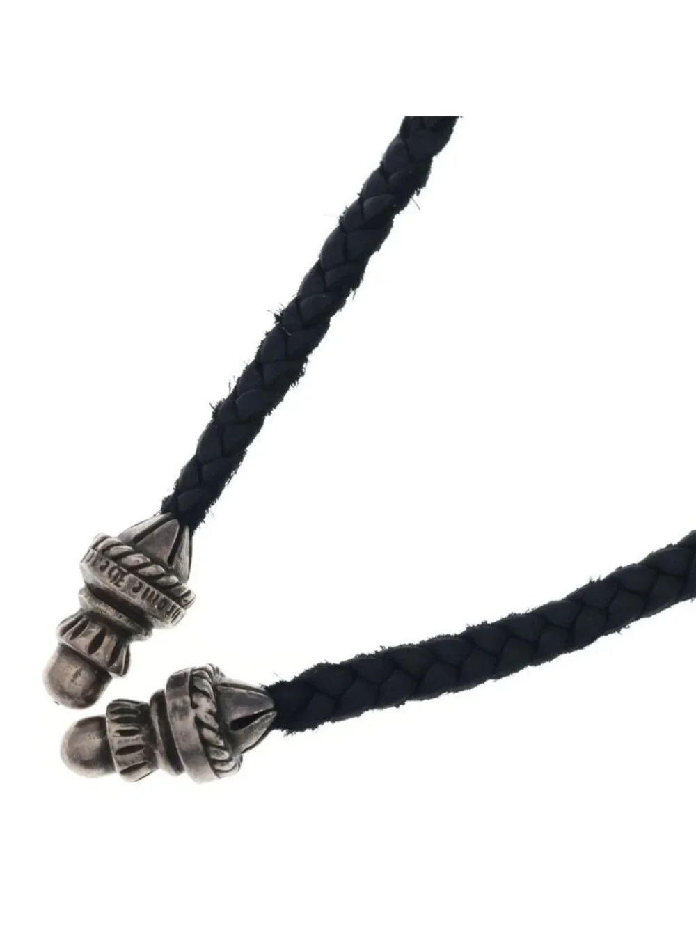 Chrome Hearts Leather Braid Boro Chip Blade Necklace Black Silver